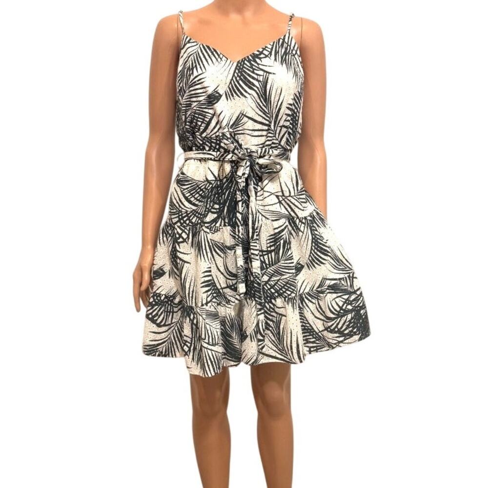 Express large eyelet tiered belted tropical dress D3 3107